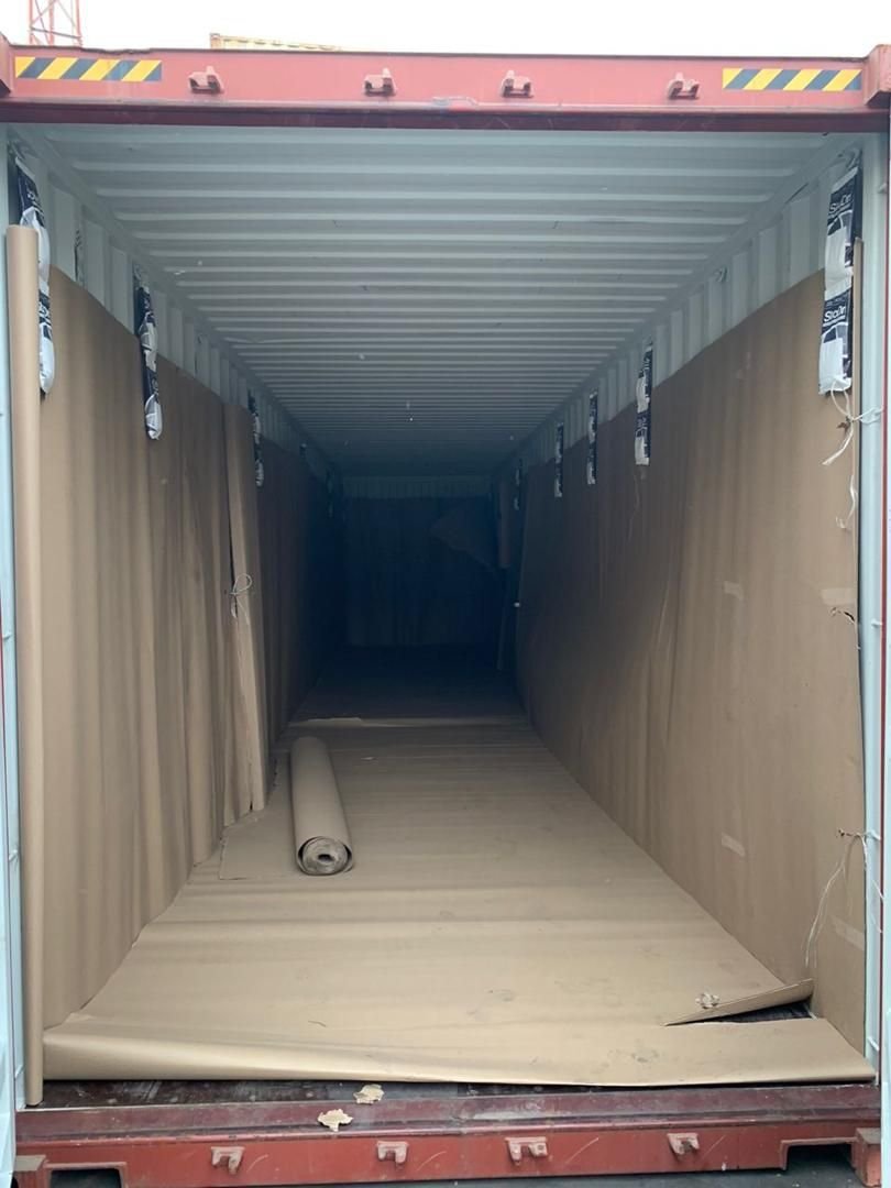 Empty 40 ft container fitted with a liner ready for loading